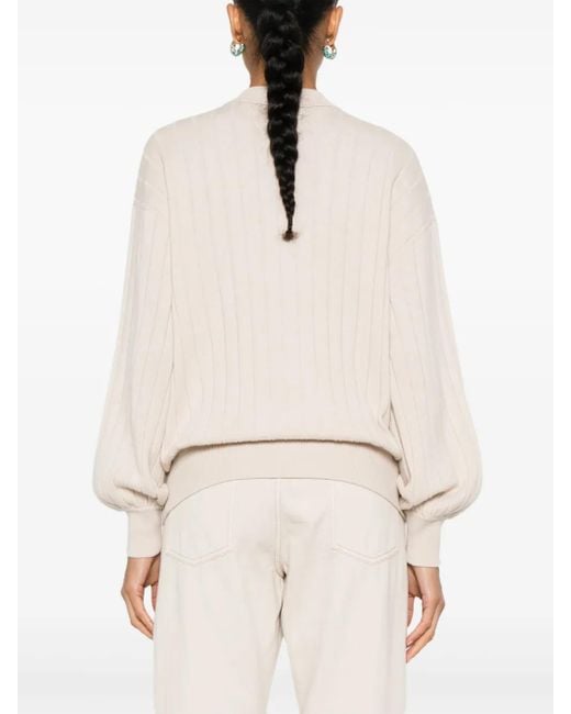 Brunello Cucinelli Natural Ribbed Knit Crewneck Sweater