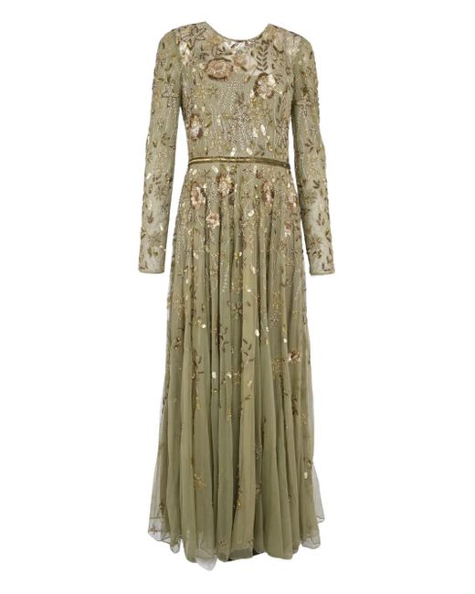 Mac Duggal Green Floral-Embellished Gown