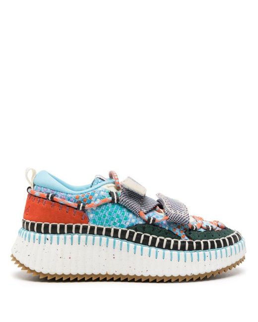 Chloé Blue Nama Colour-block Knitted Sneakers