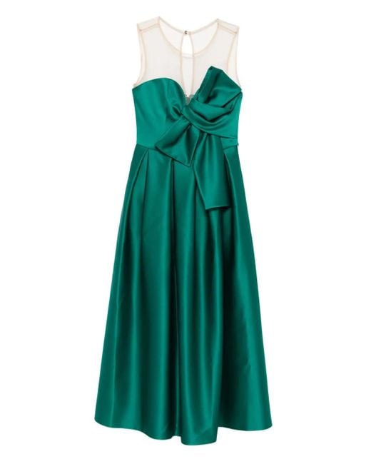 Nissa Green Bow-Detail Midi Dress