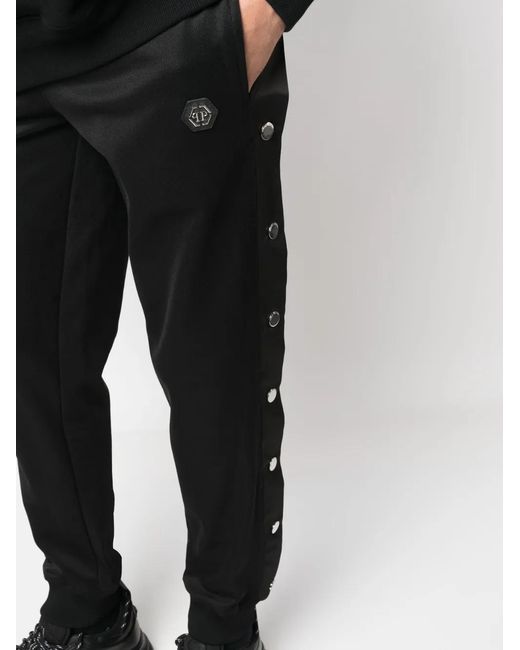 Philipp Plein Black Engraved-Buttons Drawstring Track Pants for men