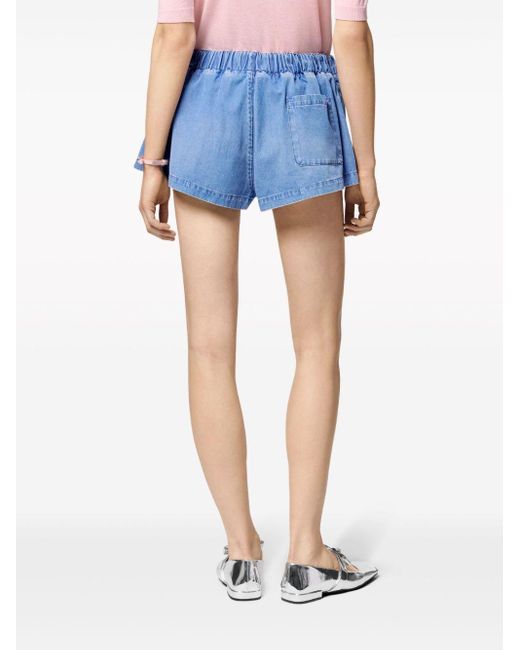 Versace Blue Mid-rise Denim Shorts