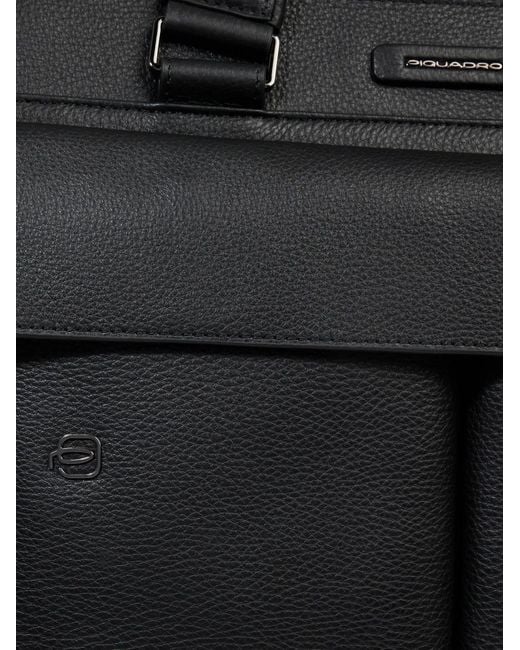 Piquadro Black Grained Leather Tote Bag for men