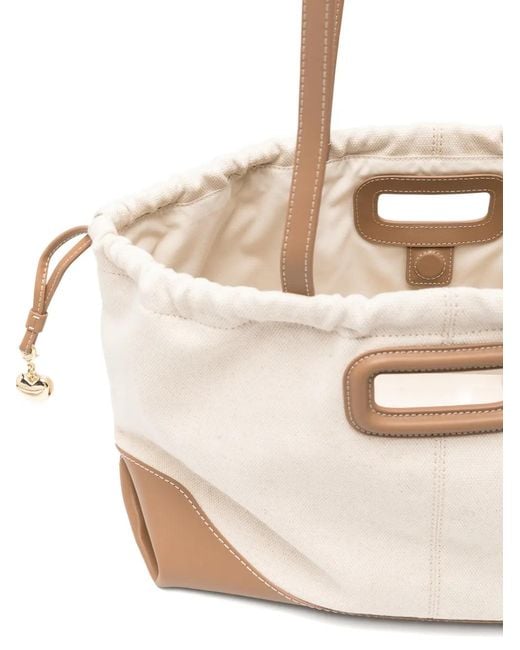 Maje Natural Leather-Trim Drawstring Tote Bag