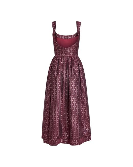 Markarian Purple Apple Floral-Stripe Corset Midi Dress