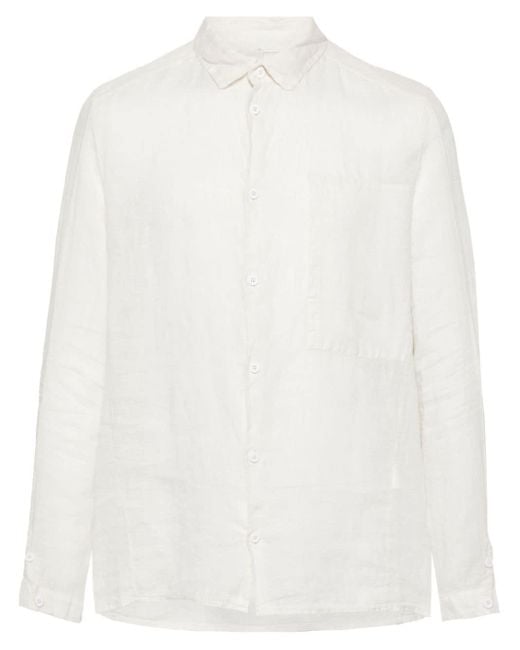 Transit White Straight-collar Linen Shirt for men