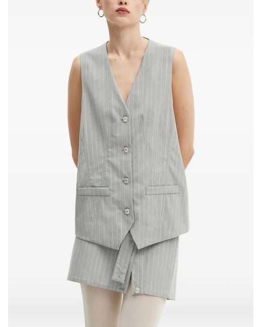 Moschino Gray Pinstripe-Pattern Button-Fastening Waistcoat