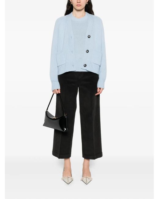 Allude Blue Patch-Pocket Button-Up Cardigan
