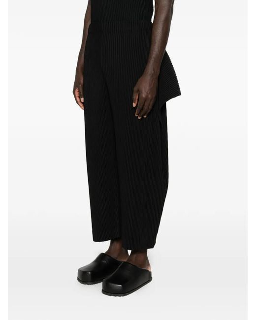 Homme Plissé Issey Miyake Black Pleated Cropped Trousers for men