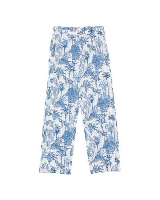 Mc2 Saint Barth Blue Jungle-Print Palazzo Pants