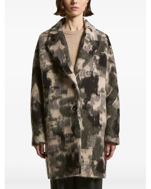 Peserico Brown Graphic-Print Wool Coat