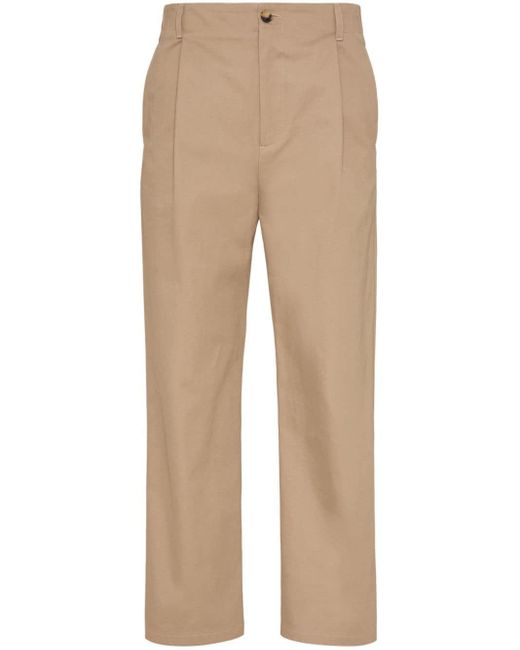 Valentino Garavani Natural Pleat-detail Cotton Chino Trousers for men