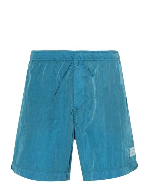 C P Company Blue Logo-Patch Swim Shirts for men
