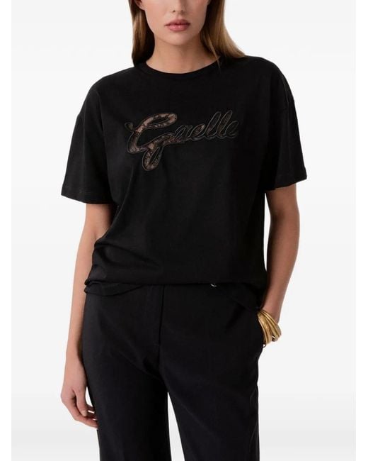 Gaelle Paris Black Lace-Logo T-Shirt