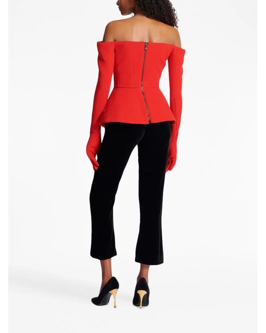 Balmain Red Off-Shoulder Virgin-Wool Top