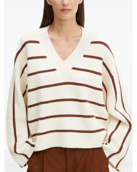 Gestuz Natural Striped V-Neck Sweater
