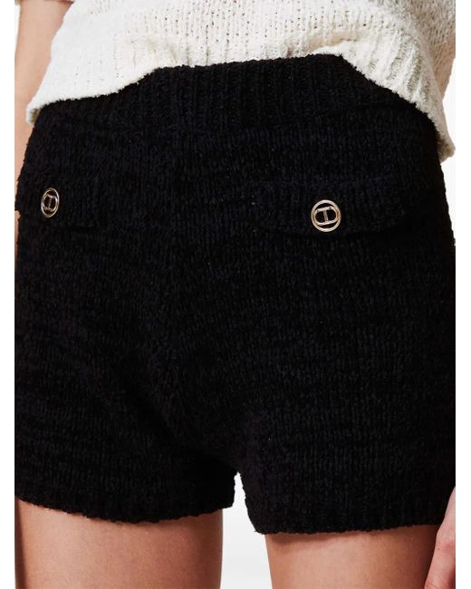 Twinset Black Oval T Button-Detail Shorts