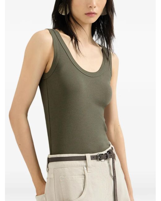 Brunello Cucinelli Green Stretch Cotton Ribbed Jersey Top With Monili