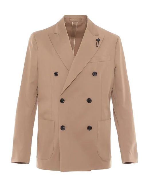 Lardini Natural Double-Breasted Blazer for men