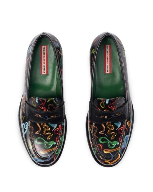 Scarosso Black Graphic-Print Loafers for men