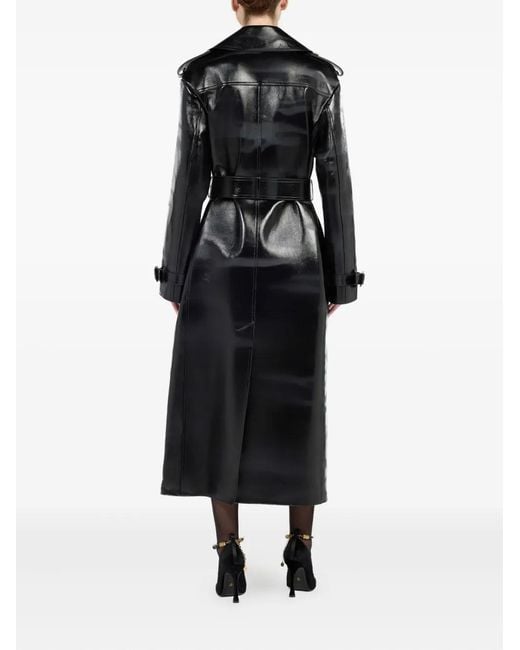 Roberto Cavalli Black Belted Leather Trench Coat