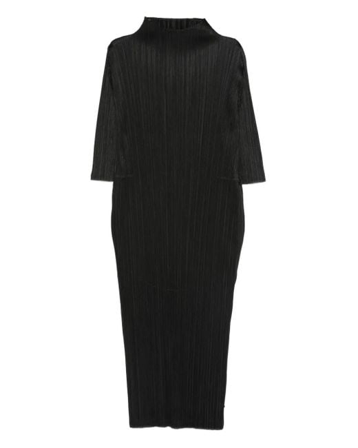 Pleats Please Issey Miyake Black Pleated Midi Dress
