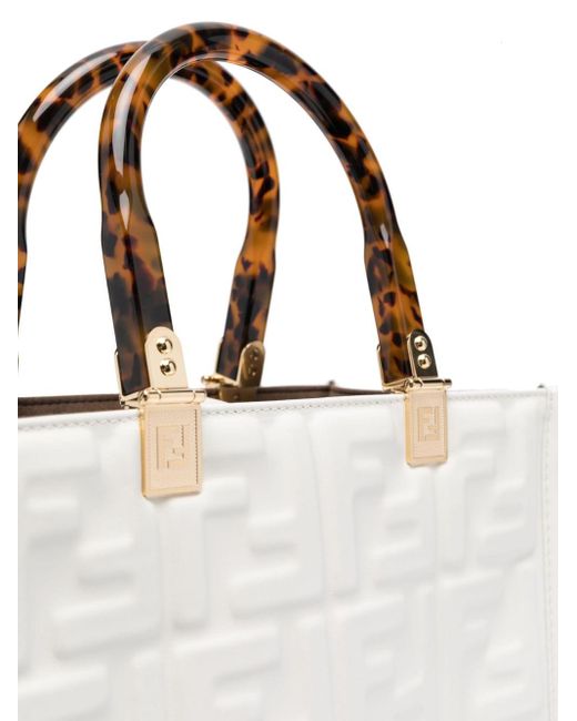 Fendi White Sunshine Leather Shopping Bag