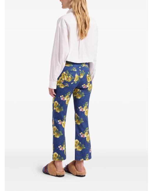 LaDoubleJ Blue Floral-Print Flared Jeans
