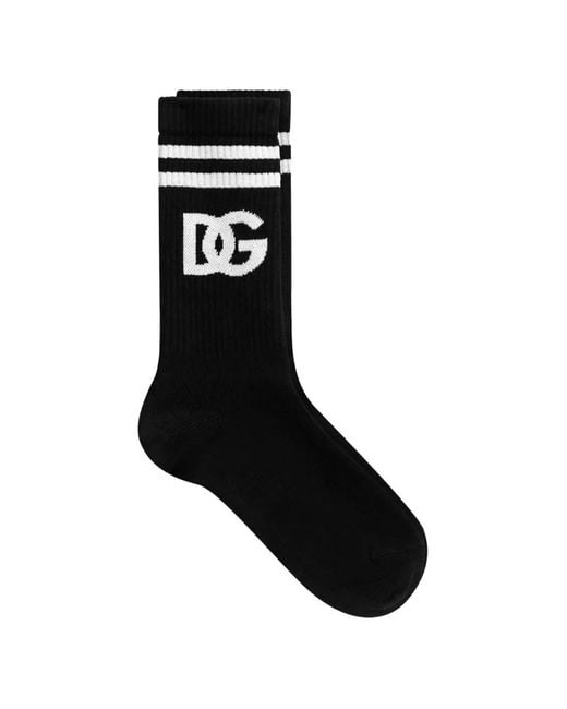 Dolce & Gabbana Black Cotton Socks With Dg Jacquard Logo for men