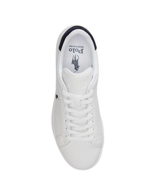 Polo Ralph Lauren White Logo-Embroidered Leather Sneakers for men