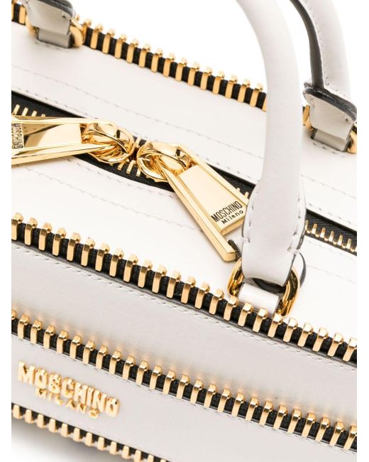 Moschino Natural Exposed-zip Leather Tote Bag