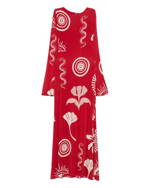 Cala De La Cruz Red Amay Snake Graphic-print Maxi Dress