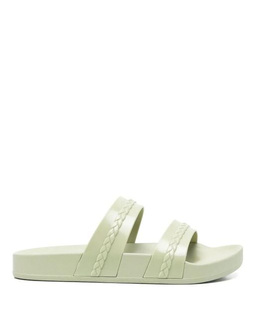 Ancient Greek Sandals Green Meli Double-Strap Slides