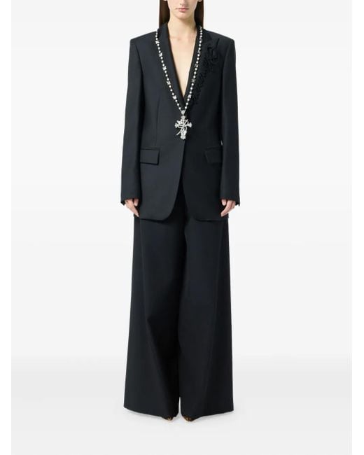 Blumarine Black Embroidered-Logo Single-Breasted Blazer