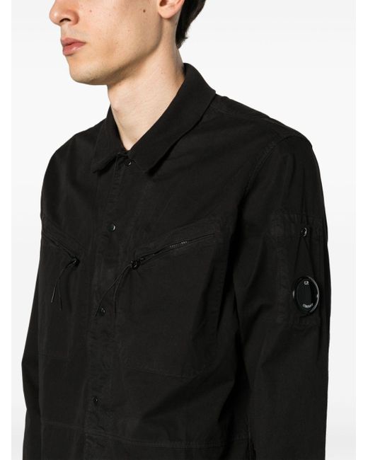 C P Company Black Lens-detail Press-stud Shirt for men