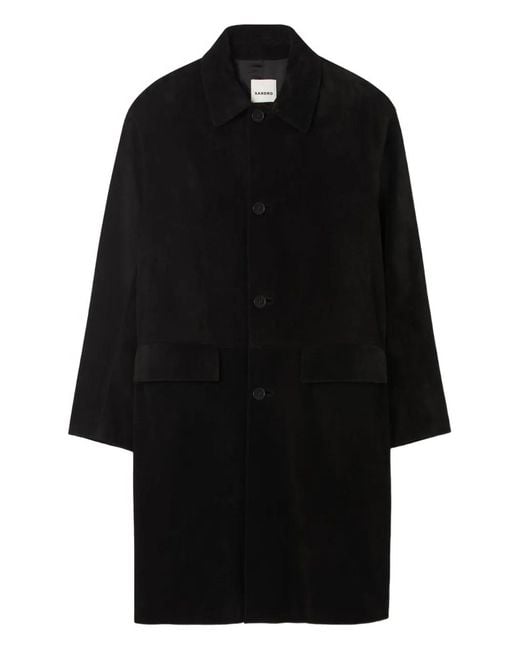 Sandro Black Buttoned Collar Coat for men