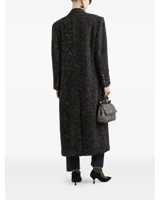Dolce & Gabbana Black Herringbone-Pattern Double-Breasted Coat