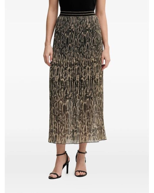 MARC AUREL Black Pleated Printed Midi Skirt