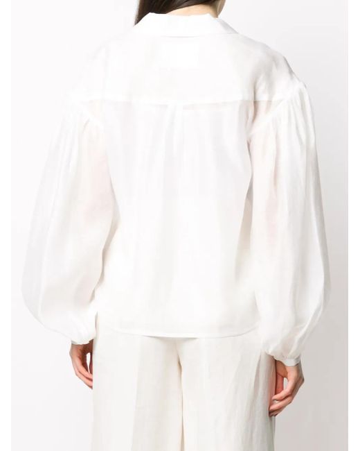 Remain White Balloon-Sleeved Double Breasted Blouse