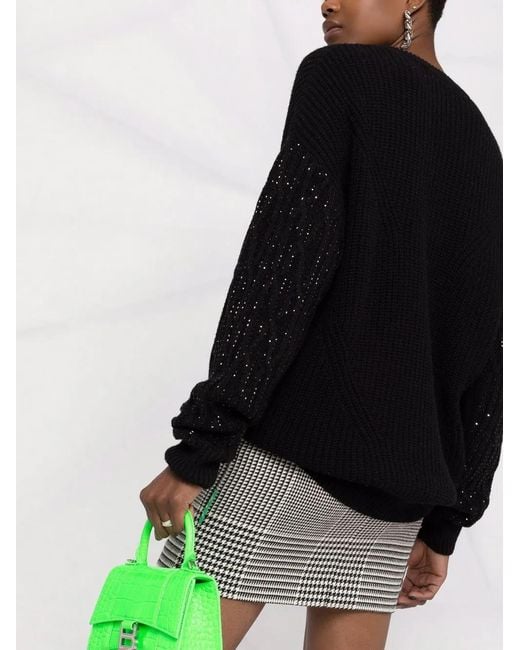 Philipp Plein Black Crystal-Embellished Knitted Jumper
