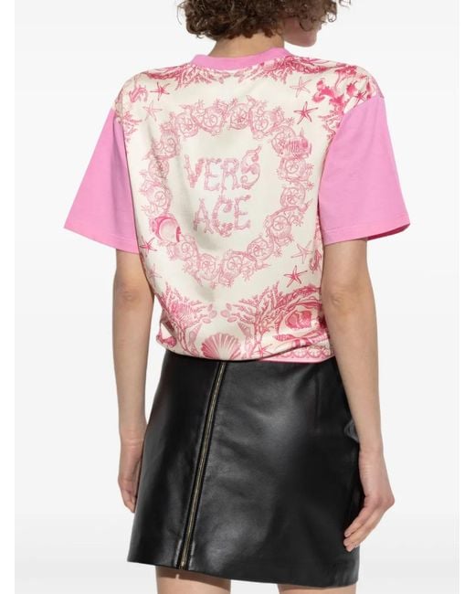 Versace Pink T-Shirt Made Of Combined Fabrics