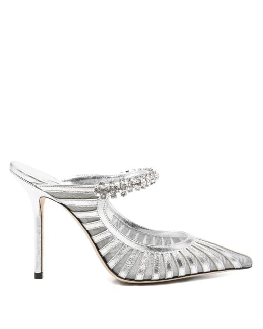 Jimmy Choo 100 Mm Bing Muiltjes Verfraaid Met Kristallen in het White