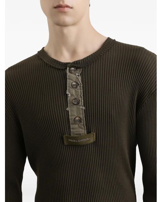 Dolce & Gabbana Green Ribbed Cotton Serafino T-Shirt for men