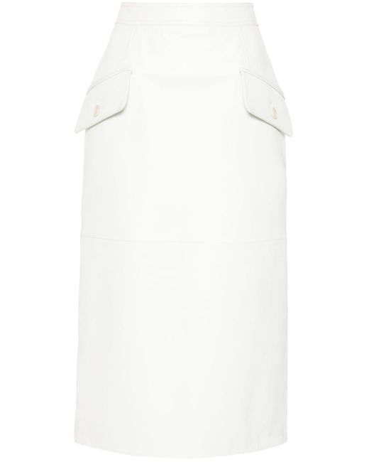 Alberta Ferretti White Leather Midi Skirt
