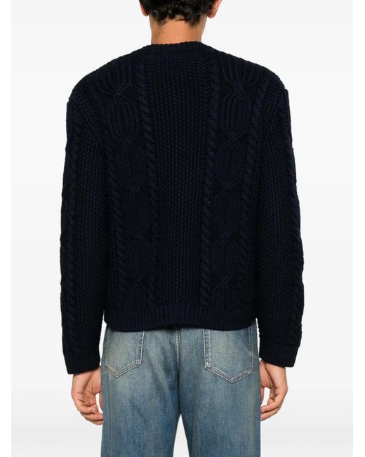 Saint Laurent Blue Cable-Knit Button-Fastening Cardigan for men