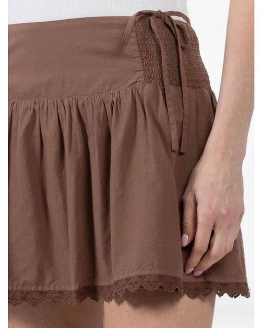 Xirena Brown Paloma Lace-Trimmed Smocked Skirt