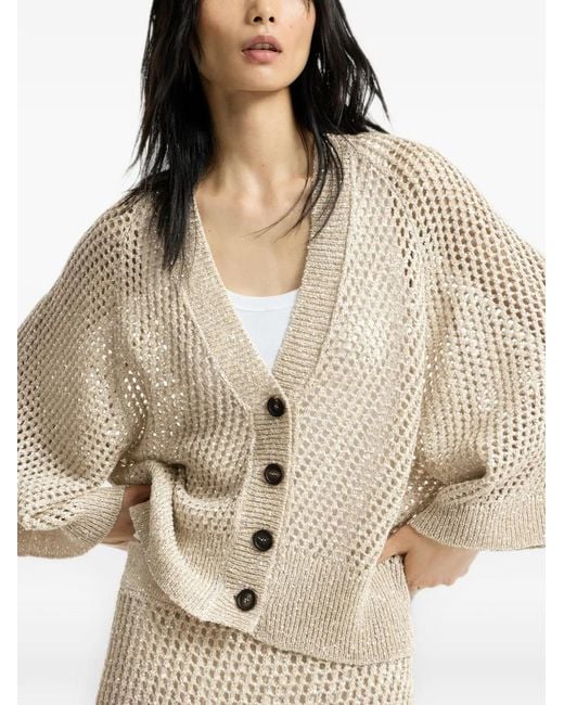 Brunello Cucinelli Natural Dazzling Texture Net Cardigan