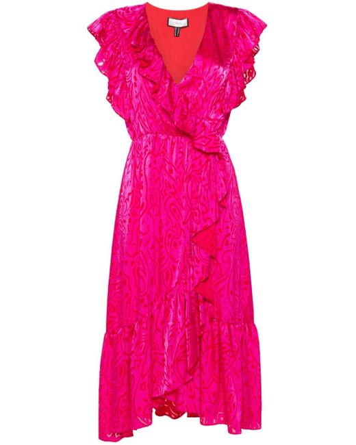 Nissa Pink Patterned-jacquard Midi Dress