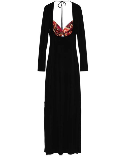 MARINE SERRE Black Scarf-Detailing Maxi Dress