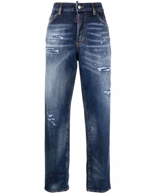 DSquared² Blue Distressed High-Waisted Jeans